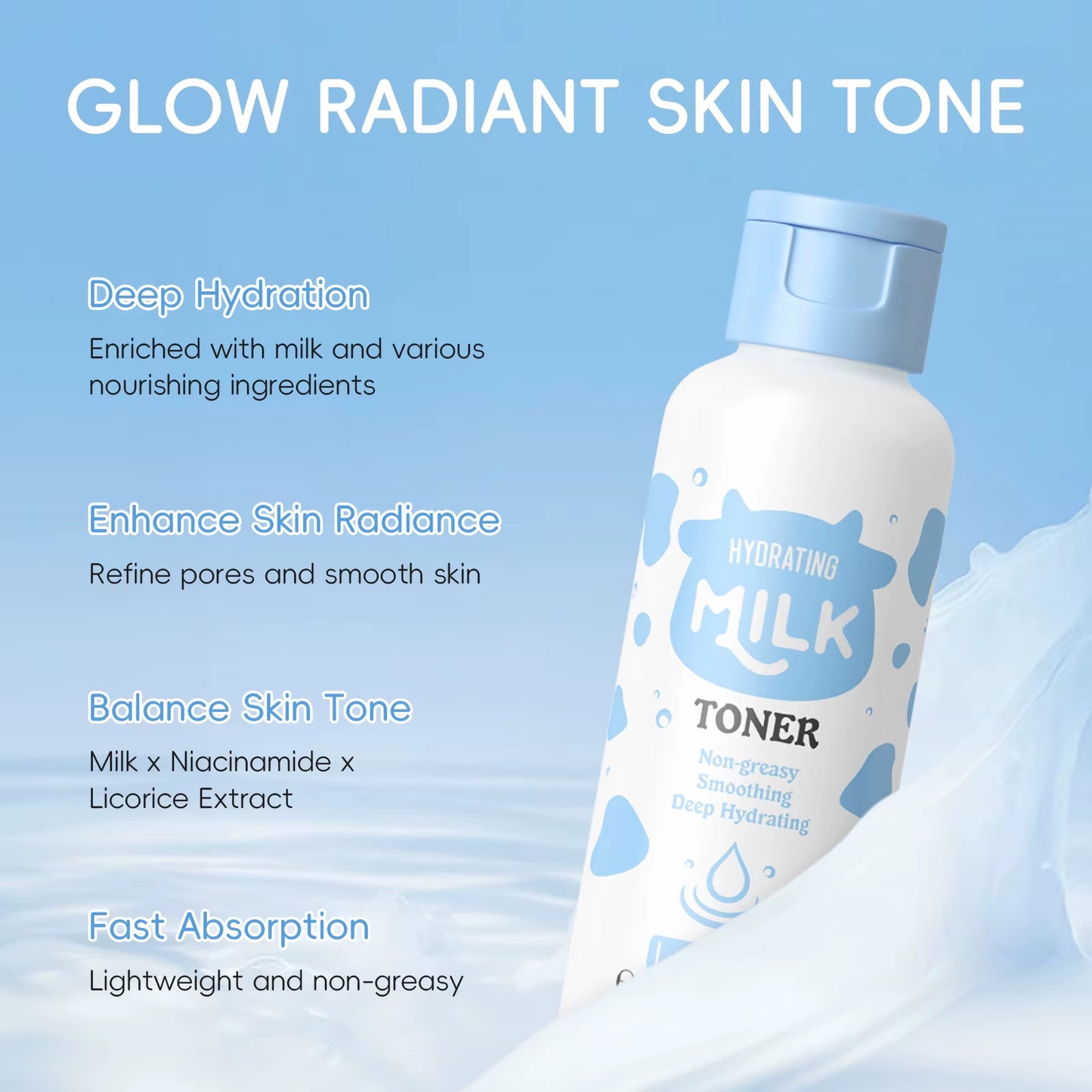 Milk Hydrating Toner Deep Moisturizing Facial Toner Smoothing Non-Greasy Skin Refiner 100Ml