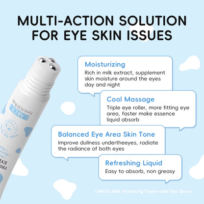 Milk Triple Roller Eye Serum Hydrating Eye Treatment Cooling Massage Rollerball Glowing Eye Care Easy Absorption 15Ml
