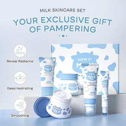 Milk Glowing Skincare Set 5PCS Hydrating Radiance Kit Skin Refining Treatment Firming Moisturizing Gift Set