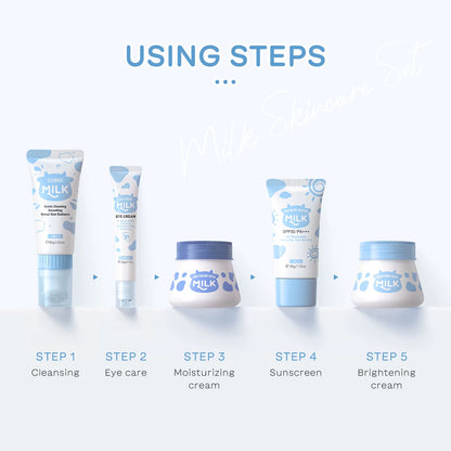 Milk Glowing Skincare Set 5PCS Hydrating Radiance Kit Skin Refining Treatment Firming Moisturizing Gift Set