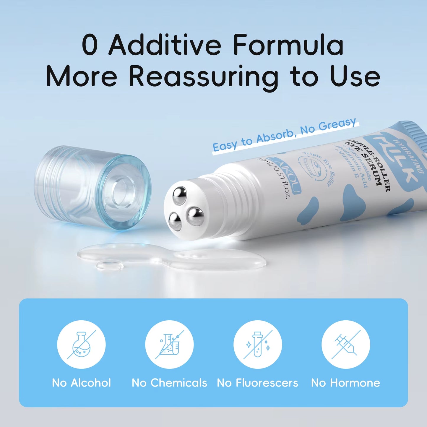 Milk Triple Roller Eye Serum Hydrating Eye Treatment Cooling Massage Rollerball Glowing Eye Care Easy Absorption 15Ml